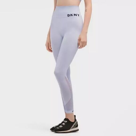 DKNY Sport Lake Blue Ribbed Seamless High-Rise 7/8 Length Leggings XS NWT - Picture 1 of 6